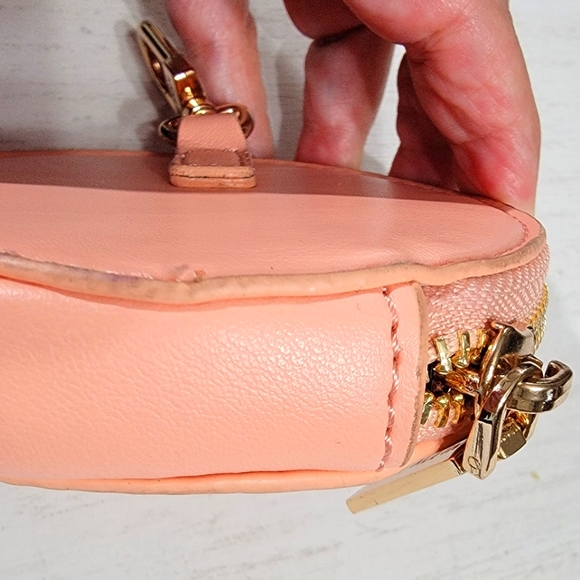 Anne Klein Peach Monogram Round Change Coin Purse Pouch - Picture 7 of 8